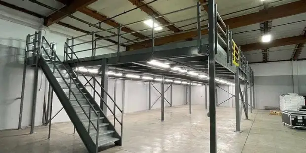 A recent mezzanine installation in a warehouse