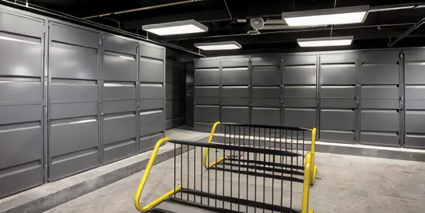 security lockers around two bike racks